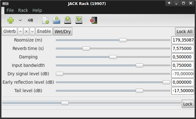 Ilustracja 9: Okno programu JACK-Rack z jednym efektem - GVerb